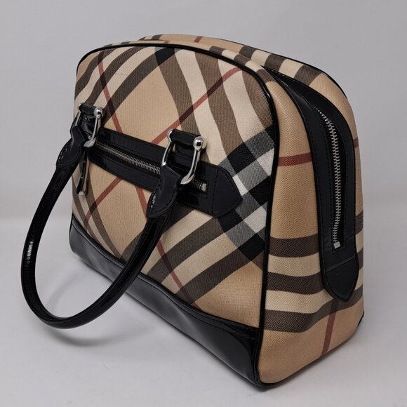 Burberry Tote Handle Bag Handbag Satchel Vintage Y2K Nova Check 13" x 10.5' - Picture 3 of 15